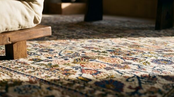 Antique qum iran knotted rug (sku 25576) - in-room detail