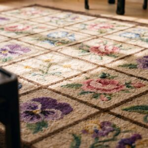 Antique Range Of Flower Display Pattern American Folk Art Hooked Rug (SKU 17320) - in-room detail