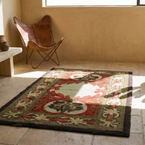 Rare Antique Artistic Art Nouveau Design American Hooked Folk Art Rug (SKU 17653) - room view