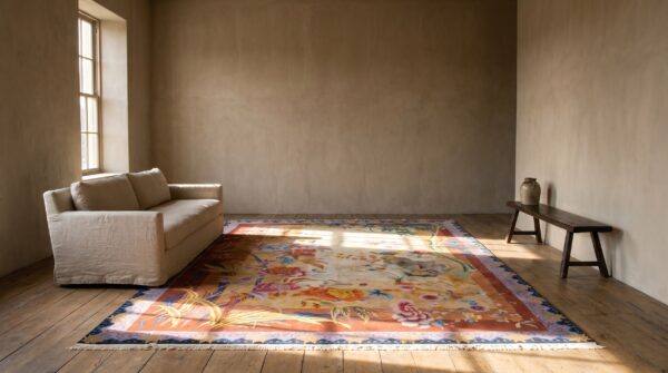 Rare artistic scenic antique chinese art deco room size carpet 10 Rare artistic scenic antique chinese art deco room size carpet (sku 25470) - room view