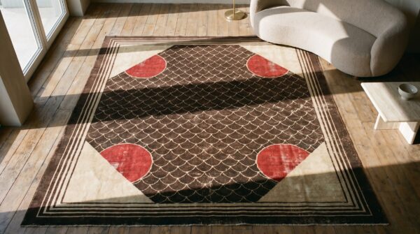 Rare antique classic european art deco design english room size carpet 2 Rare antique classic european art deco design english room size carpet (sku 18992) - styled overhead view