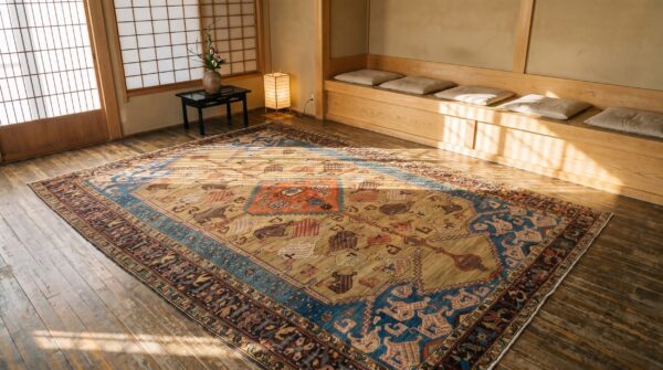 Rare collectible antique tribal geometric persian bakshaish medallion rug (sku 22410) - room view