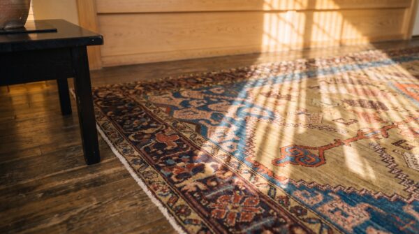 Rare collectible antique tribal geometric persian bakshaish medallion rug (sku 22410) - in-room detail