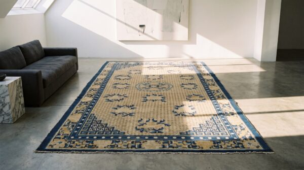 Rare early 19th century antique chinese ningxia carpet 5 Rare early 19th century antique chinese ningxia carpet (sku 21662) - room view