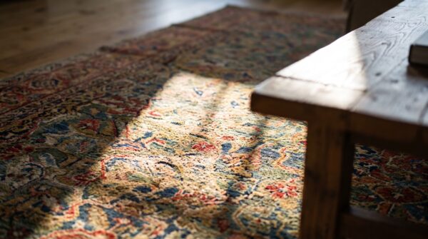 Rare green color room size antique persian sultanabad wool pile area rug (sku 21651) - in-room detail