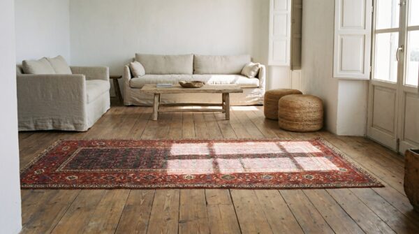Rare green antique paisley tribal pattern northwest persian hallway runner rug (sku 18031) - room view