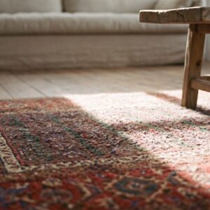 Rare Green Antique Paisley Tribal Pattern Northwest Persian Hallway Runner Rug (SKU 18031) - in-room detail