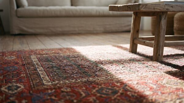 Rare green antique paisley tribal pattern northwest persian hallway runner rug (sku 18031) - in-room detail
