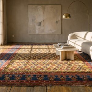 Rare Happy Yellow Antique Tribal Oversized Persian Bakhtiari Rug (SKU 19055) - room view