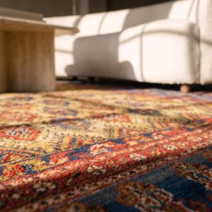 Rare Happy Yellow Antique Tribal Oversized Persian Bakhtiari Rug (SKU 19055) - in-room detail
