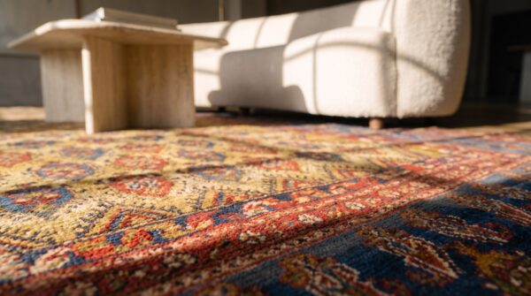 Rare happy yellow antique tribal oversized persian bakhtiari rug 11 Rare happy yellow antique tribal oversized persian bakhtiari rug (sku 19055) - in-room detail