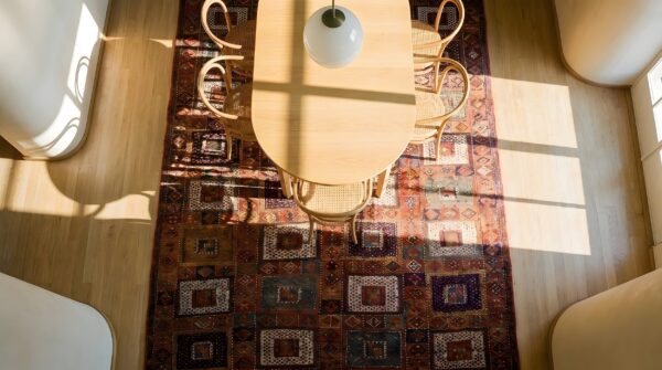 Rare large long and narrow antique tribal caucasian verneh flat weave kilim gallery rug 2 Rare large long and narrow antique tribal caucasian verneh flat weave kilim gallery rug (sku 25615) - styled overhead view