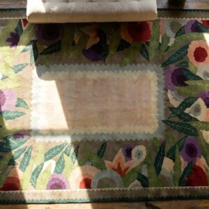 Antique Rare Large Size Art Deco Chinese Floral Hand Knotted Rug (SKU 24861) - styled overhead view