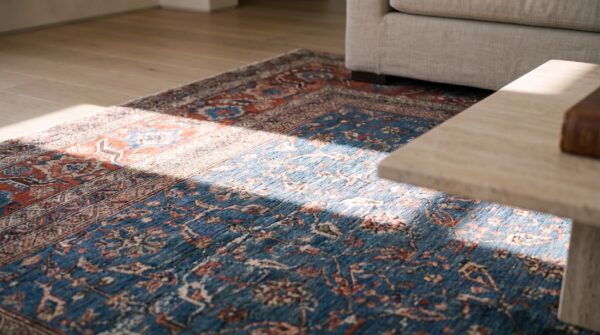 Rare light blue color allover tribal pattern antique large persian bakshaish carpet 7 Rare light blue color allover tribal pattern antique large persian bakshaish carpet (sku 25297) - in-room detail