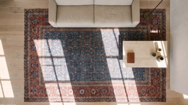 Rare light blue color allover tribal pattern antique large persian bakshaish carpet 2 Rare light blue color allover tribal pattern antique large persian bakshaish carpet (sku 25297) - styled overhead view