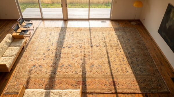 Rare light color luxurious fine antique oversized persian tabriz haji jalili carpet 2 Rare light color luxurious fine antique oversized persian tabriz haji jalili carpet (sku 18406) - styled overhead view