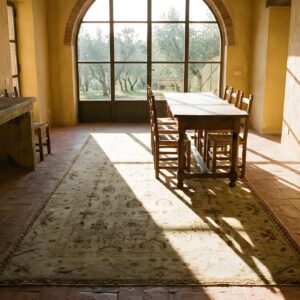 Antique Rare Light Decorative Neutral Color Extra Long Hallway Runner Agra Rug (SKU 24052) - in-room detail