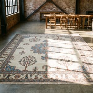 Rare Light Ivory Color Fine Antique Floral 19th Century Persian Mohtashem Kashan Carpet (SKU 21183) - room view