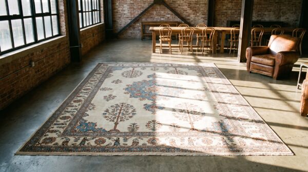 Rare light ivory color fine antique floral 19th century persian mohtashem kashan carpet 8 Rare light ivory color fine antique floral 19th century persian mohtashem kashan carpet (sku 21183) - room view