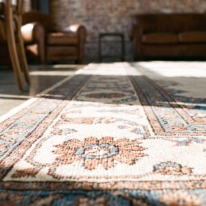 Rare Light Ivory Color Fine Antique Floral 19th Century Persian Mohtashem Kashan Carpet (SKU 21183) - in-room detail