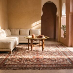 Rare Light Ivory Color Antique Tribal Design Late 19th Century Persian Khamse Rug (SKU 21613) - room view