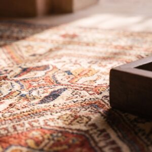 Rare Light Ivory Color Antique Tribal Design Late 19th Century Persian Khamse Rug (SKU 21613) - in-room detail