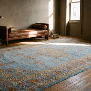 Rare Light Sky Blue Antique Finely Woven Intricate Large Persian Tabriz Rug (SKU 22461) - room view