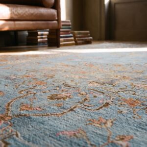 Rare Light Sky Blue Antique Finely Woven Intricate Large Persian Tabriz Rug (SKU 22461) - in-room detail