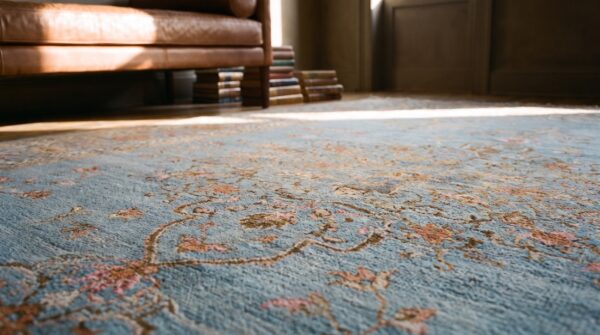 Rare light sky blue antique finely woven intricate large persian tabriz rug 8 Rare light sky blue antique finely woven intricate large persian tabriz rug (sku 22461) - in-room detail