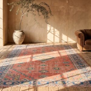 Rare Massive Oversized Early 20th Century Coral Tribal Rabat Moroccan Berber Carpet (SKU 19390) - room view