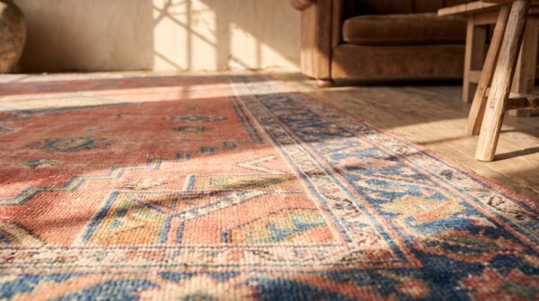 Rare massive oversized early 20th century coral tribal rabat moroccan berber carpet 11 Rare massive oversized early 20th century coral tribal rabat moroccan berber carpet (sku 19390) - in-room detail