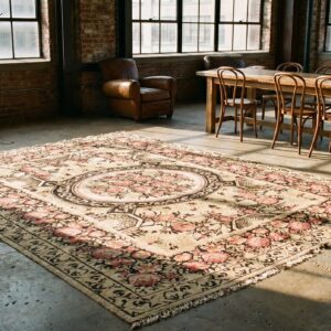 Rare Mid 19th Century Flat Woven Antique Floral Medallion Bessarabian Kilim Rug (SKU 19160) - room view