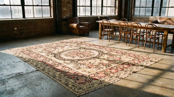 Rare mid 19th century flat woven antique floral medallion bessarabian kilim rug 12 Rare mid 19th century flat woven antique floral medallion bessarabian kilim rug (sku 19160) - room view