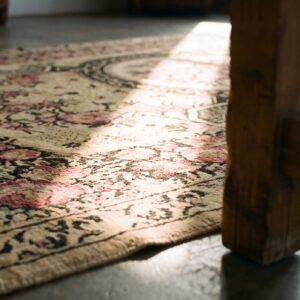 Rare Mid 19th Century Flat Woven Antique Floral Medallion Bessarabian Kilim Rug (SKU 19160) - in-room detail