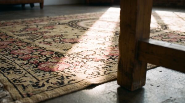 Rare mid 19th century flat woven antique floral medallion bessarabian kilim rug 13 Rare mid 19th century flat woven antique floral medallion bessarabian kilim rug (sku 19160) - in-room detail