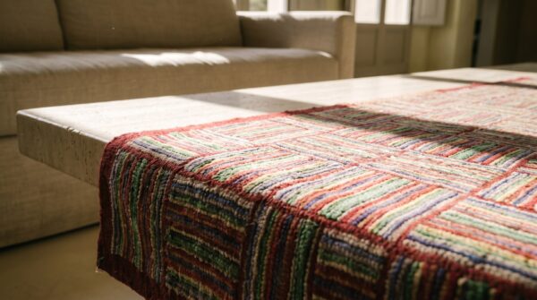 Rare pair of antique american folk art jewel tone hooked hallway runner rugs (sku 19226) - in-room detail