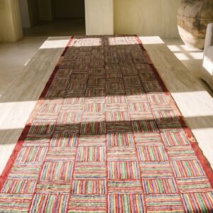 Rare Pair of Antique American Folk Art Jewel Tone Hooked Hallway Runner Rugs (SKU 19226) - styled overhead view