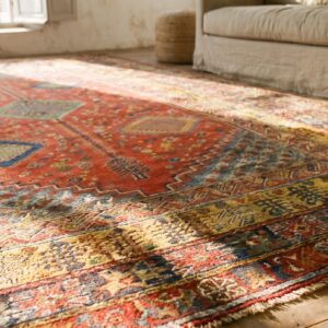 Rare Antique Red Rustic Tribal Geometric Oversized Moroccan Rabat Berber Carpet (SKU 18781) - in-room detail