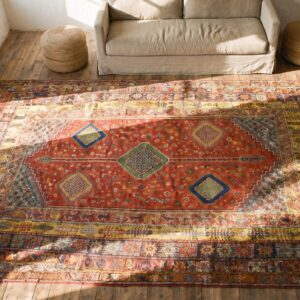 Rare Antique Red Rustic Tribal Geometric Oversized Moroccan Rabat Berber Carpet (SKU 18781) - styled overhead view