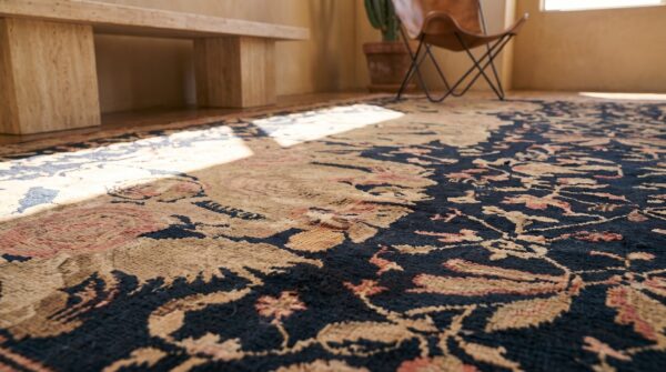 Rare antique room size black caucasian karabagh area rug 8 Rare antique room size black caucasian karabagh area rug (sku 19610) - in-room detail