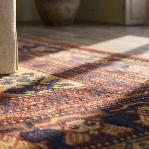 Rare Room Size Tribal Pomegranate Design Yellow Background Antique East Turkestan Yarkand Khotan Rug (SKU 18996) - in-room detail