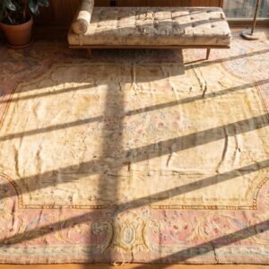 Rare Shape Antique Oversized French Savonnerie Carpet (SKU 22614) - styled overhead view