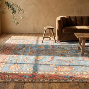 Rare Sky Blue Background Room Size Antique 19th Century Tribal East Turkestan Khotan Rug (SKU 18266) - room view