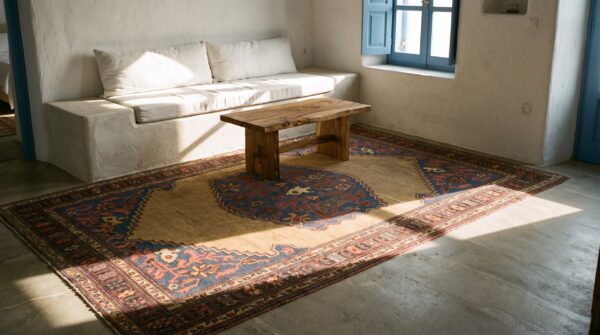Rare small size antique tribal geometric persian bakshaish area rug 5 Rare small size antique tribal geometric persian bakshaish area rug (sku 24511) - room view