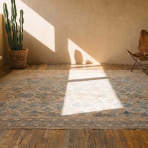 Rare Square Antique 19th Century Indian Agra Geometric Rug in Gray Cotton Pile (SKU 21028) - room view