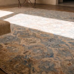 Rare Square Antique 19th Century Indian Agra Geometric Rug in Gray Cotton Pile (SKU 21028) - in-room detail
