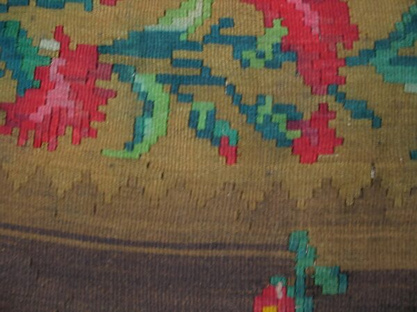 Rare square antique floral medallion bessarabian kilim rug (sku 2400) - room view