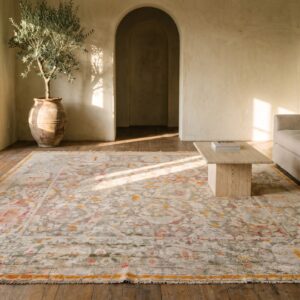 Rare Antique Square Turkish Agora Oushak Rug in Light Gray and Ivory (SKU 22831) - room view