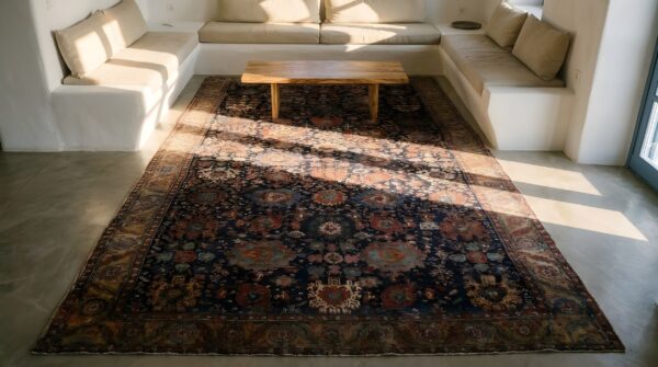 Rare antique tribal allover design nw persian bakshaish early 19th century rug 2 Rare antique tribal allover design nw persian bakshaish early 19th century rug (sku 25846) - styled overhead view