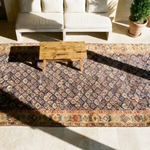 Rare Tribal Shrub Design Antique Mid 19th Century NW Persian Gallery Size Rug (SKU 24723) - styled overhead view